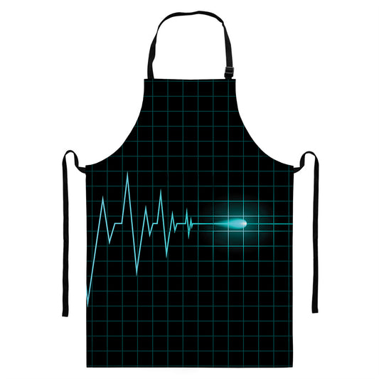 Teal Heartbeat Print Bib Apron With Pocket