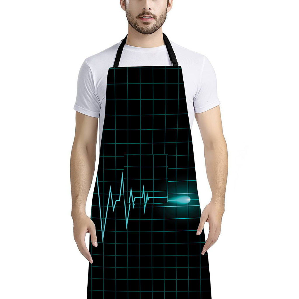 Teal Heartbeat Print Bib Apron With Pocket