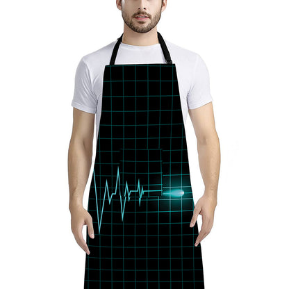 Teal Heartbeat Print Bib Apron With Pocket