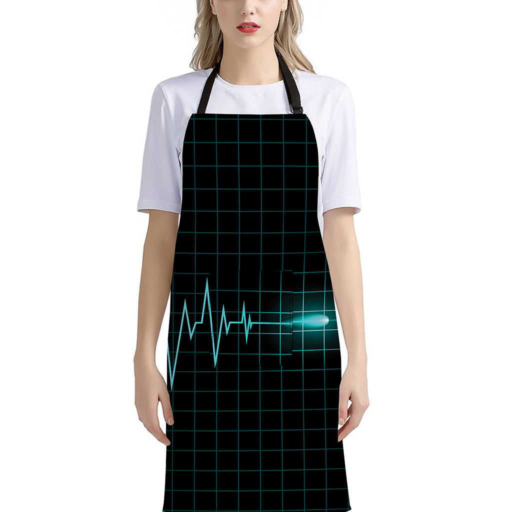 Teal Heartbeat Print Bib Apron With Pocket