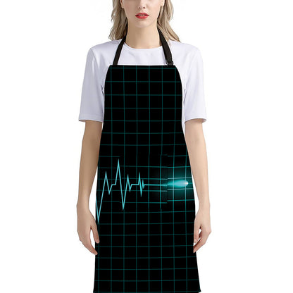 Teal Heartbeat Print Bib Apron With Pocket