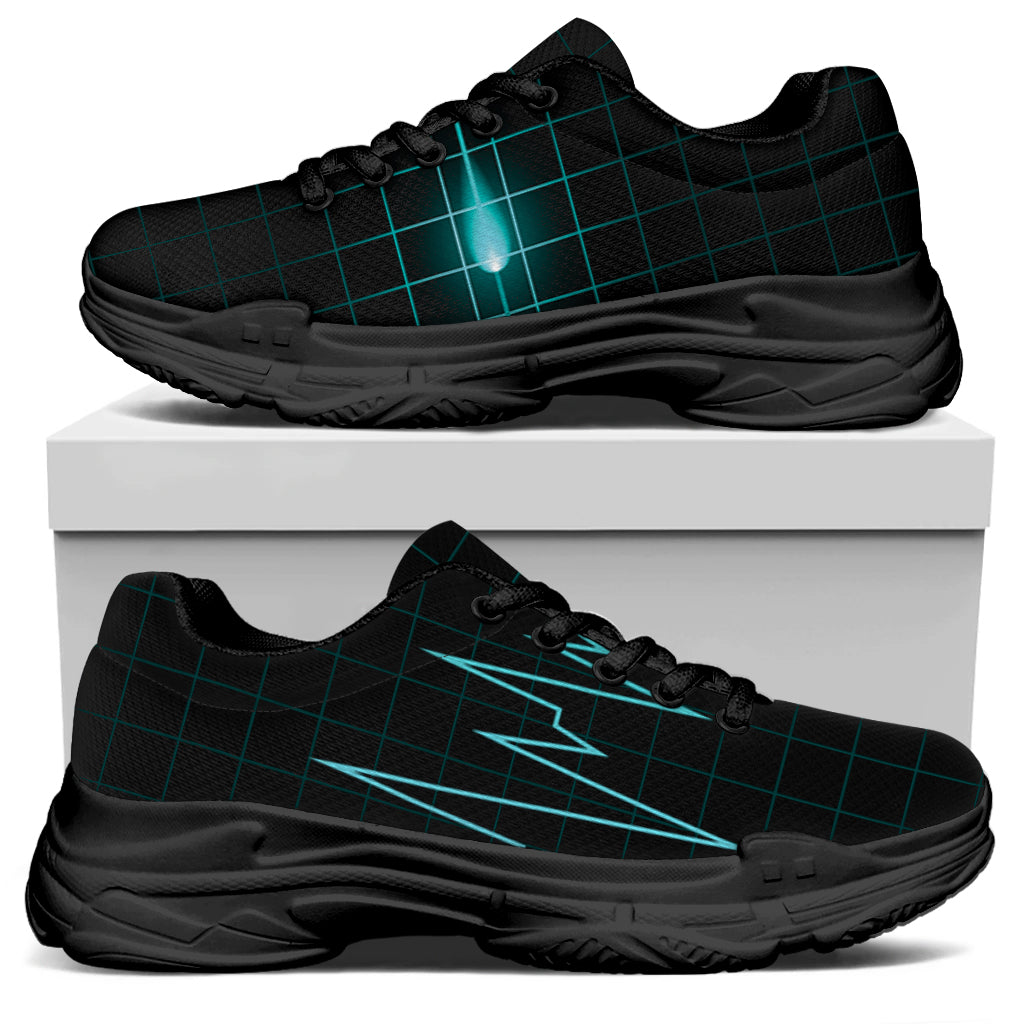 Teal Heartbeat Print Black Chunky Shoes