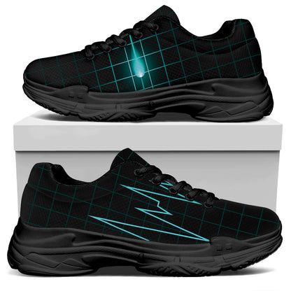 Teal Heartbeat Print Black Chunky Shoes