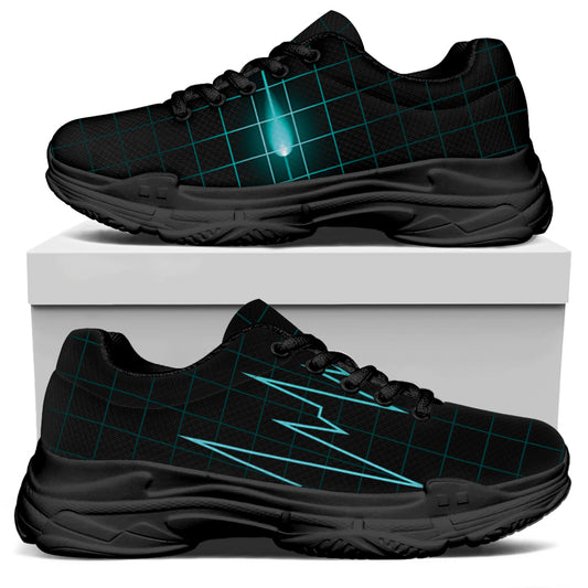 Teal Heartbeat Print Black Chunky Shoes