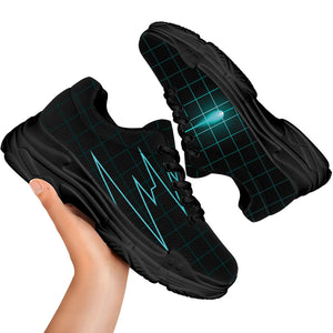 Teal Heartbeat Print Black Chunky Shoes