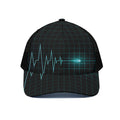 Teal Heartbeat Print Black Mesh Trucker Hat