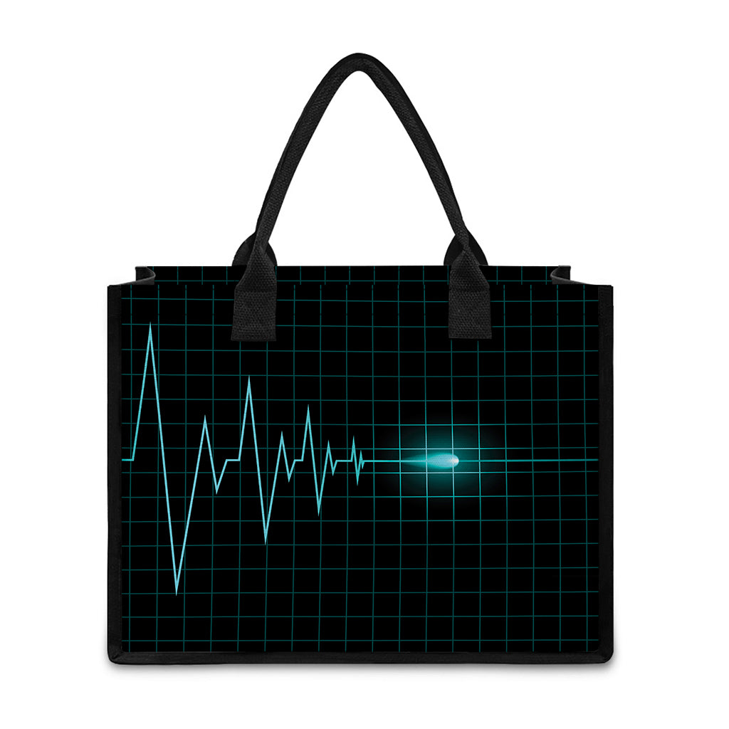 Teal Heartbeat Print Canvas Tote Bag