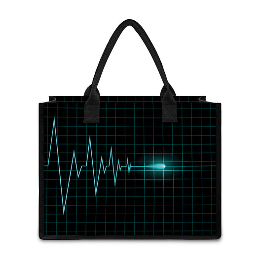 Teal Heartbeat Print Canvas Tote Bag