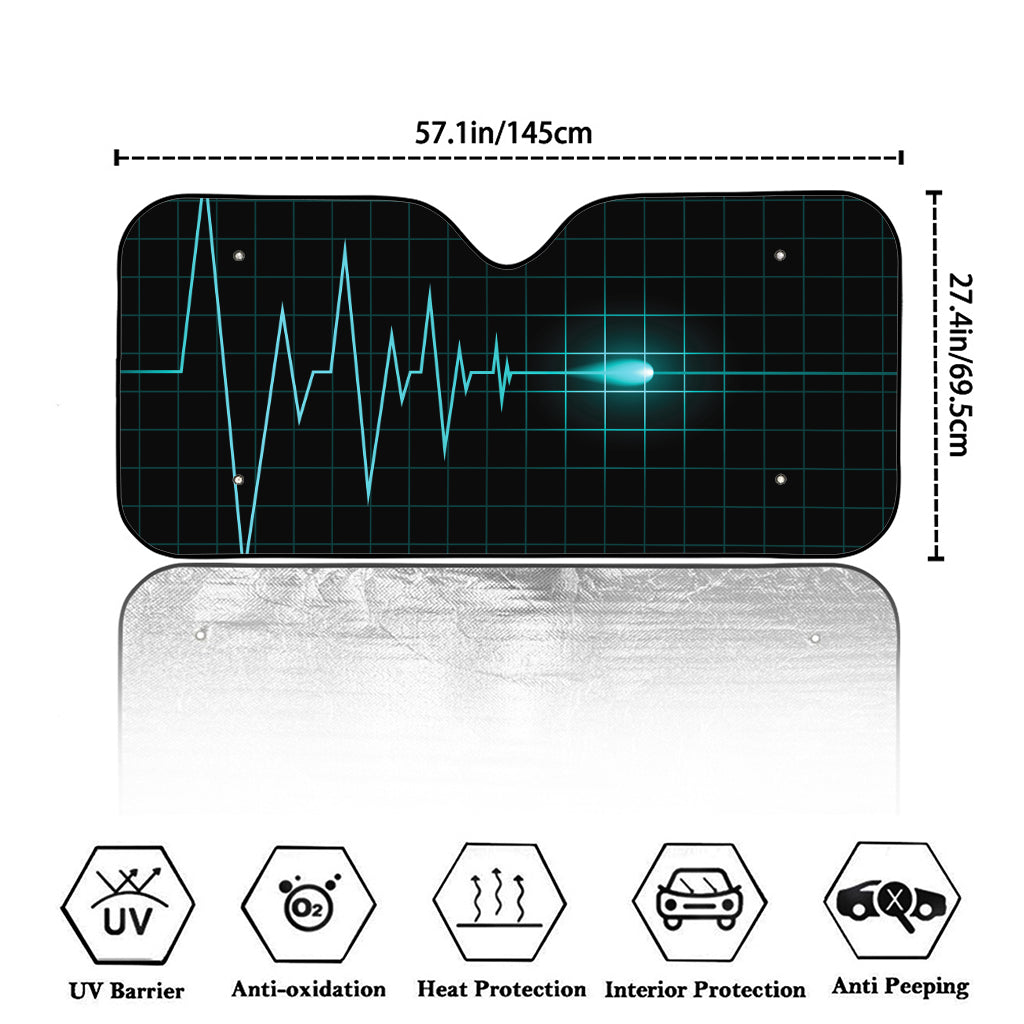 Teal Heartbeat Print Car Windshield Sun Shade