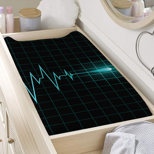 Teal Heartbeat Print Changing Pad Cover