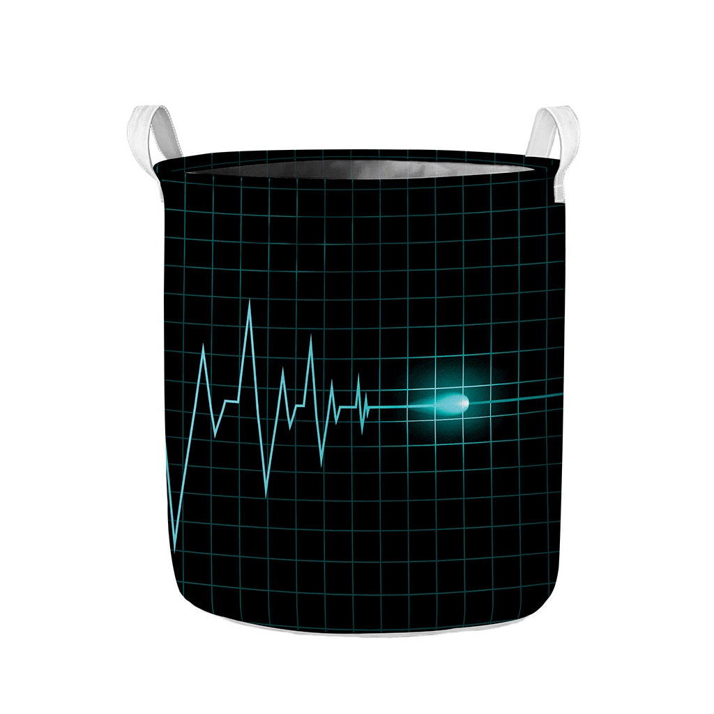 Teal Heartbeat Print Collapsible Laundry Basket
