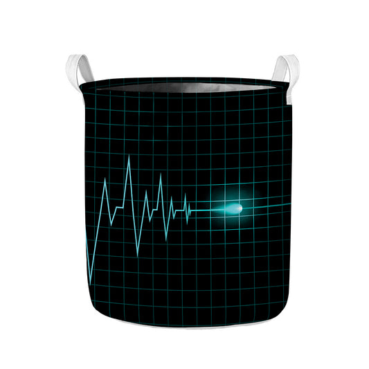 Teal Heartbeat Print Collapsible Laundry Basket