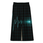 Teal Heartbeat Print Cotton Front Slit Maxi Skirt