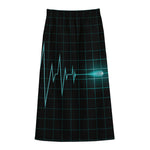 Teal Heartbeat Print Cotton Front Slit Maxi Skirt