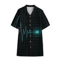 Teal Heartbeat Print Cotton Hawaiian Shirt