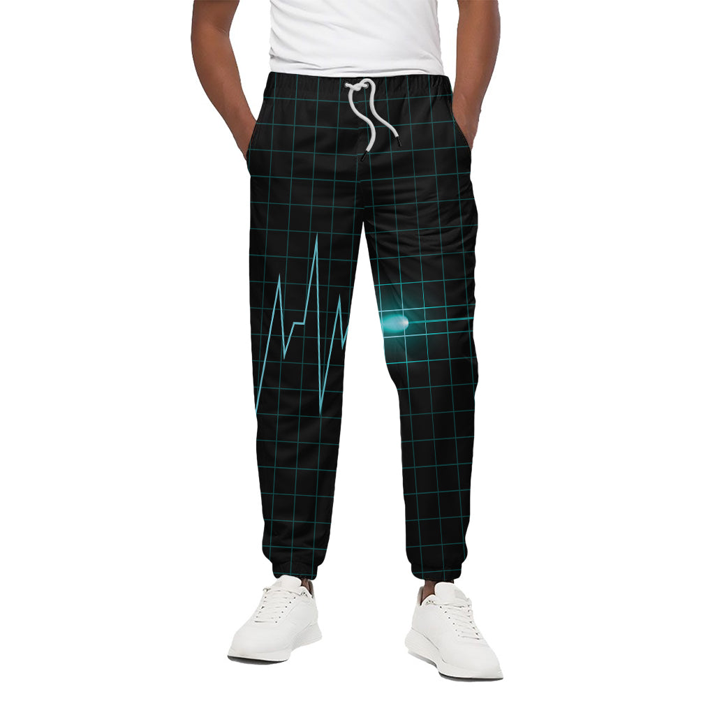 Teal Heartbeat Print Cotton Pants