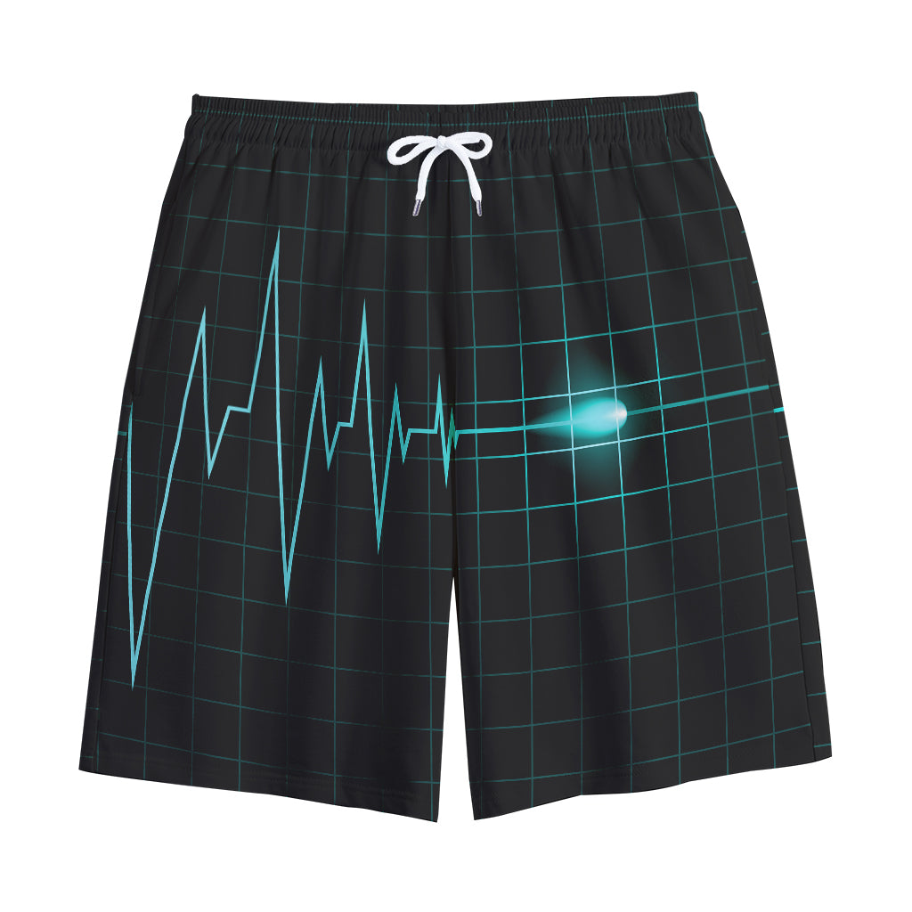 Teal Heartbeat Print Cotton Shorts