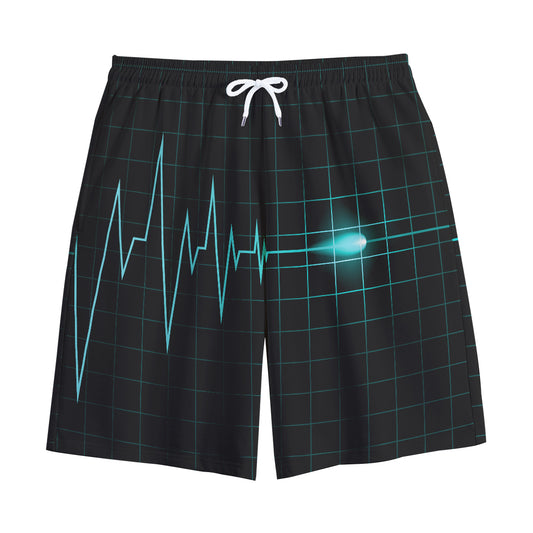 Teal Heartbeat Print Cotton Shorts