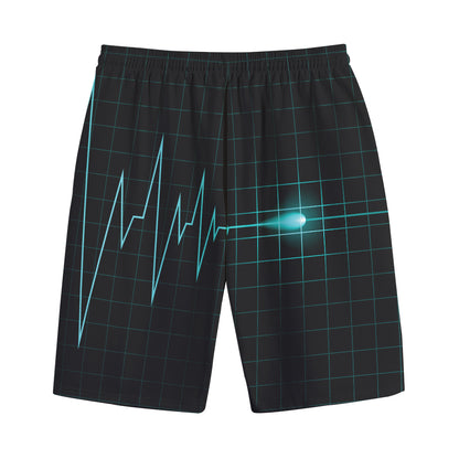 Teal Heartbeat Print Cotton Shorts