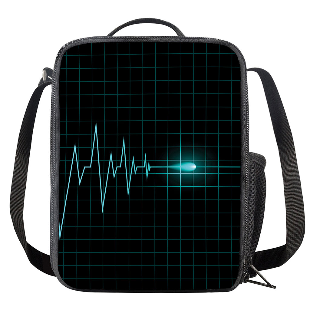 Teal Heartbeat Print Crossbody Lunch Bag