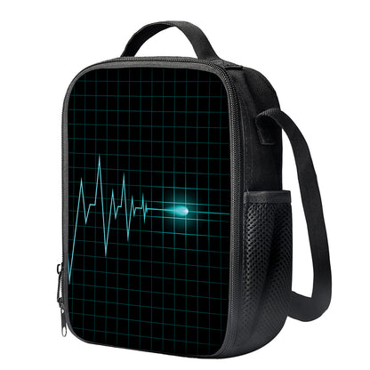 Teal Heartbeat Print Crossbody Lunch Bag