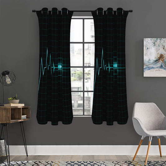 Teal Heartbeat Print Curtain