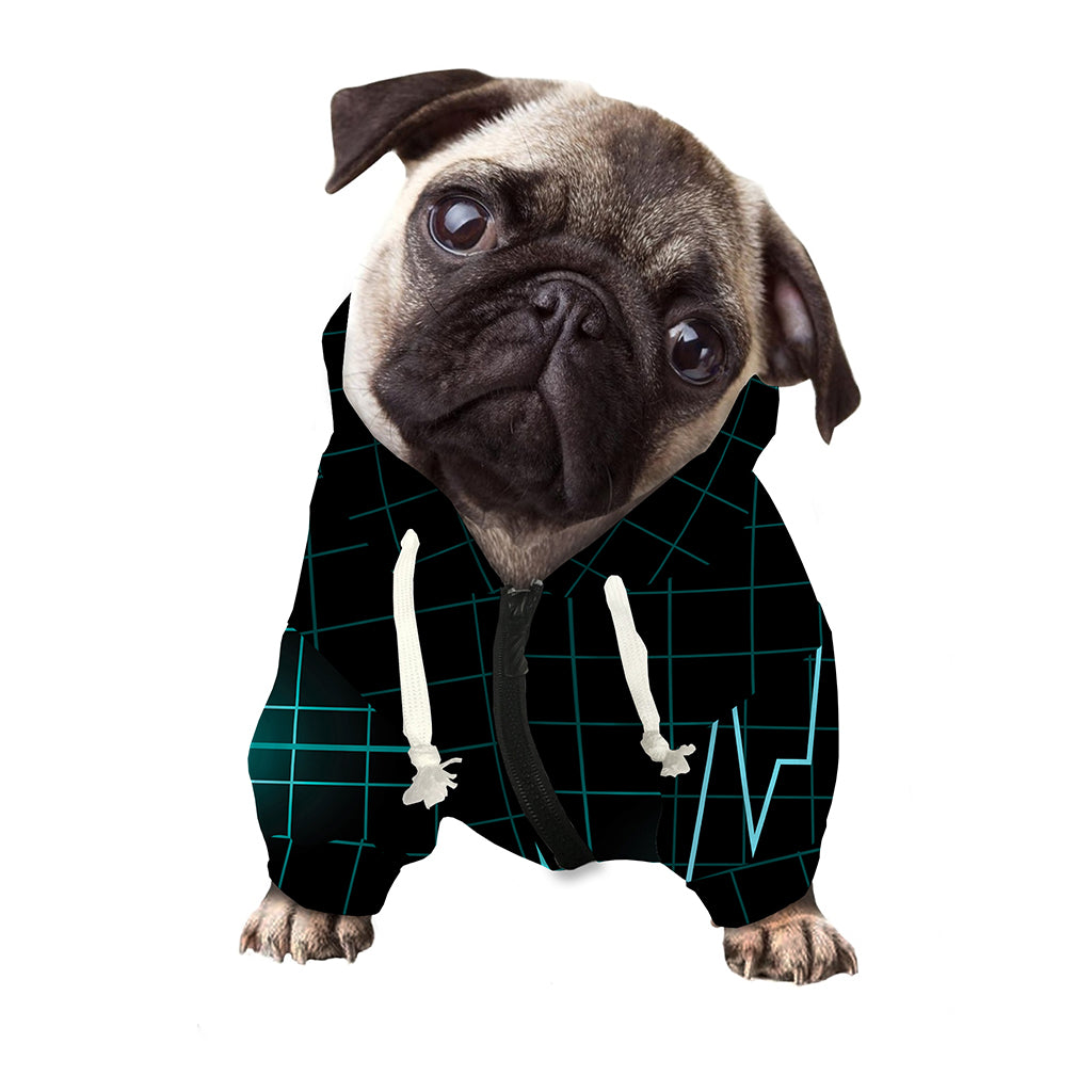 Teal Heartbeat Print Dog Zip Up Hoodie