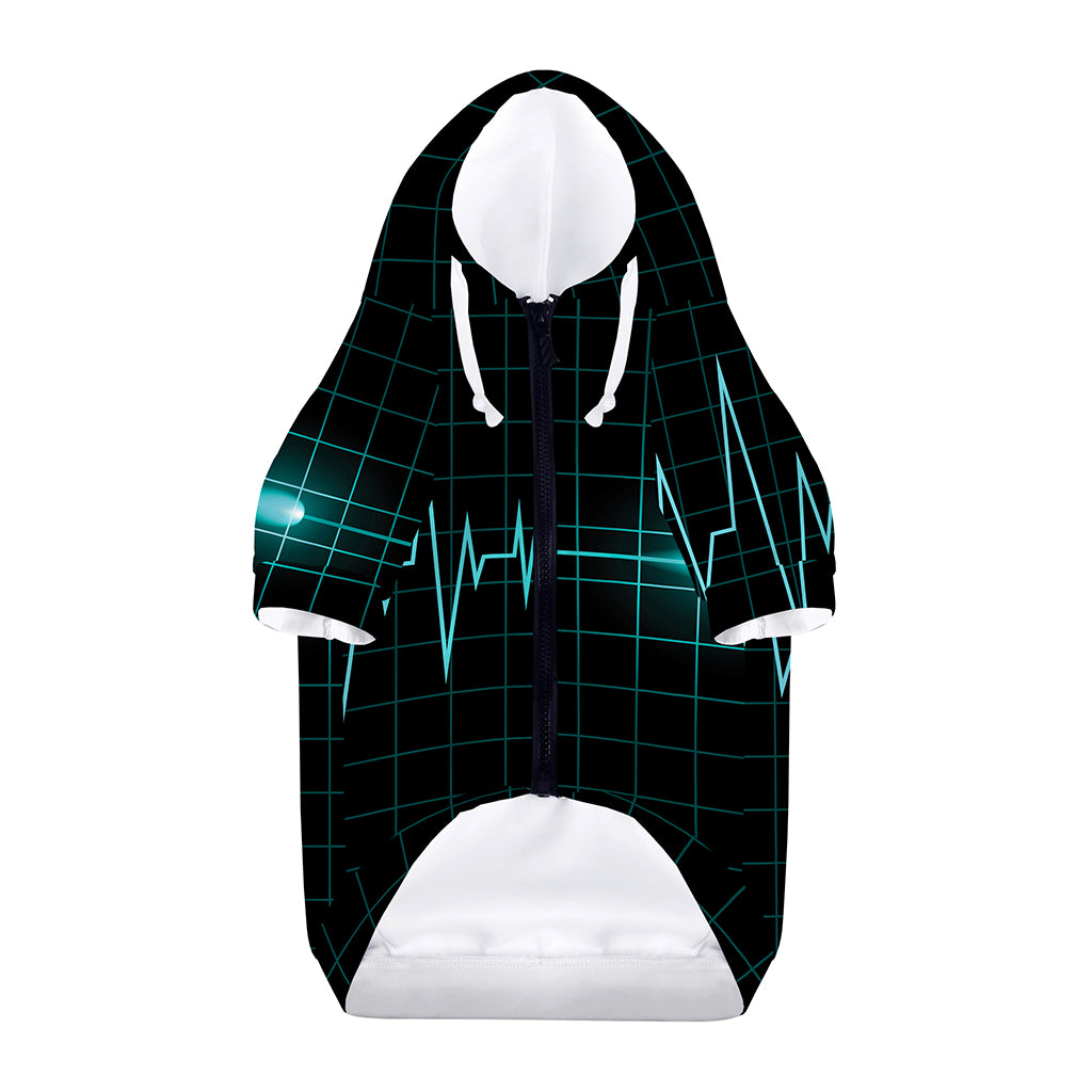 Teal Heartbeat Print Dog Zip Up Hoodie