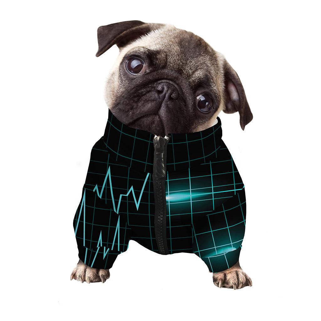 Teal Heartbeat Print Dog Zip Up Jacket