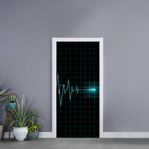 Teal Heartbeat Print Door Sticker