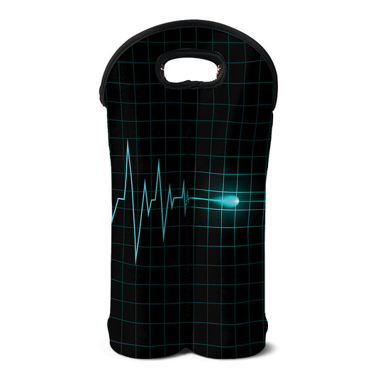 Teal Heartbeat Print Double Neoprene Wine Tote