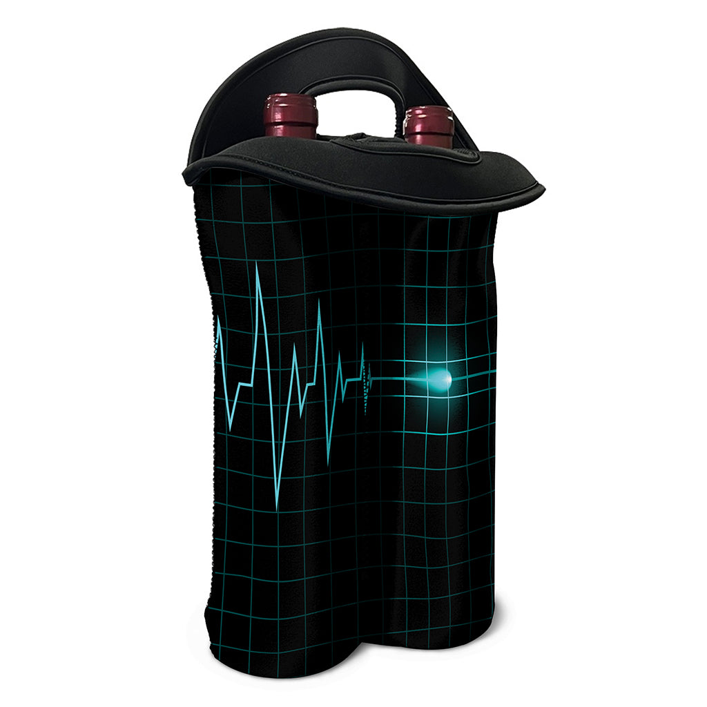 Teal Heartbeat Print Double Neoprene Wine Tote