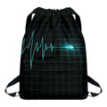 Teal Heartbeat Print Drawstring Backpack