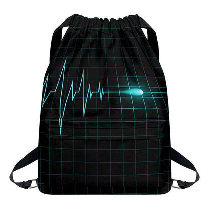 Teal Heartbeat Print Drawstring Backpack