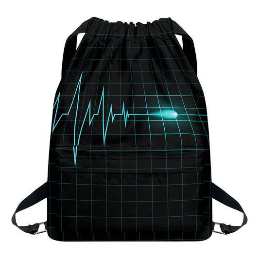 Teal Heartbeat Print Drawstring Backpack