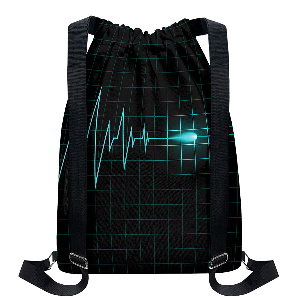 Teal Heartbeat Print Drawstring Backpack