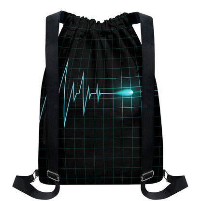 Teal Heartbeat Print Drawstring Backpack