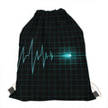 Teal Heartbeat Print Drawstring Bag