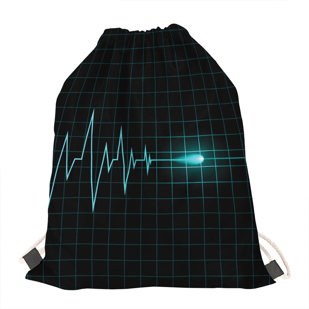 Teal Heartbeat Print Drawstring Bag