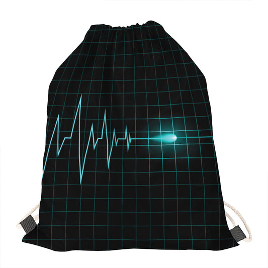 Teal Heartbeat Print Drawstring Bag