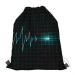 Teal Heartbeat Print Drawstring Bag