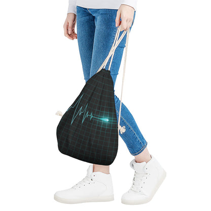 Teal Heartbeat Print Drawstring Bag