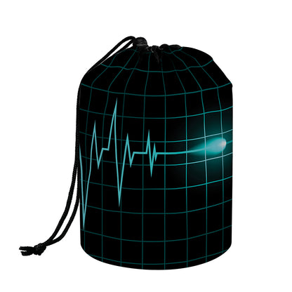 Teal Heartbeat Print Drawstring Makeup Bag