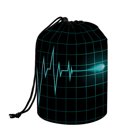 Teal Heartbeat Print Drawstring Makeup Bag