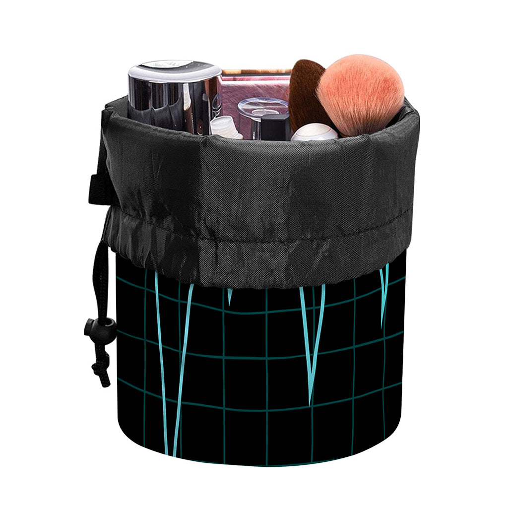 Teal Heartbeat Print Drawstring Makeup Bag