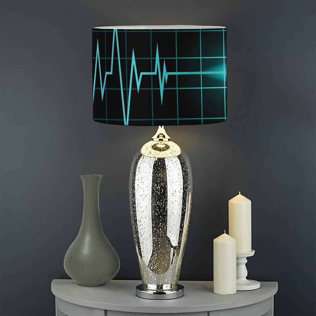 Teal Heartbeat Print Drum Lamp Shade