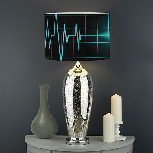 Teal Heartbeat Print Drum Lamp Shade