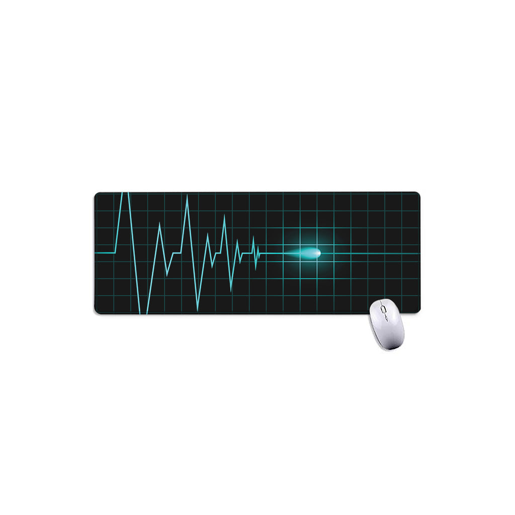 Teal Heartbeat Print Extended Mouse Pad