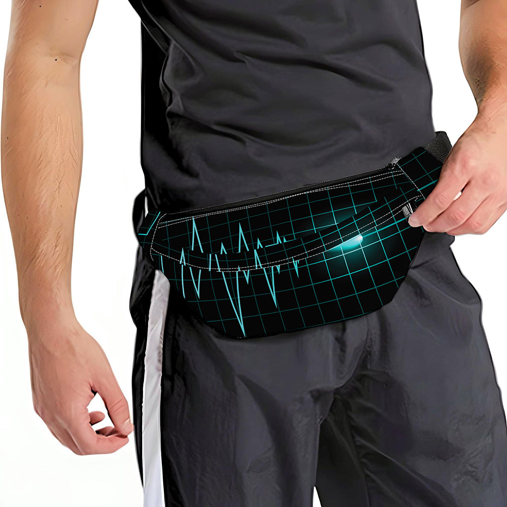 Teal Heartbeat Print Fanny Pack