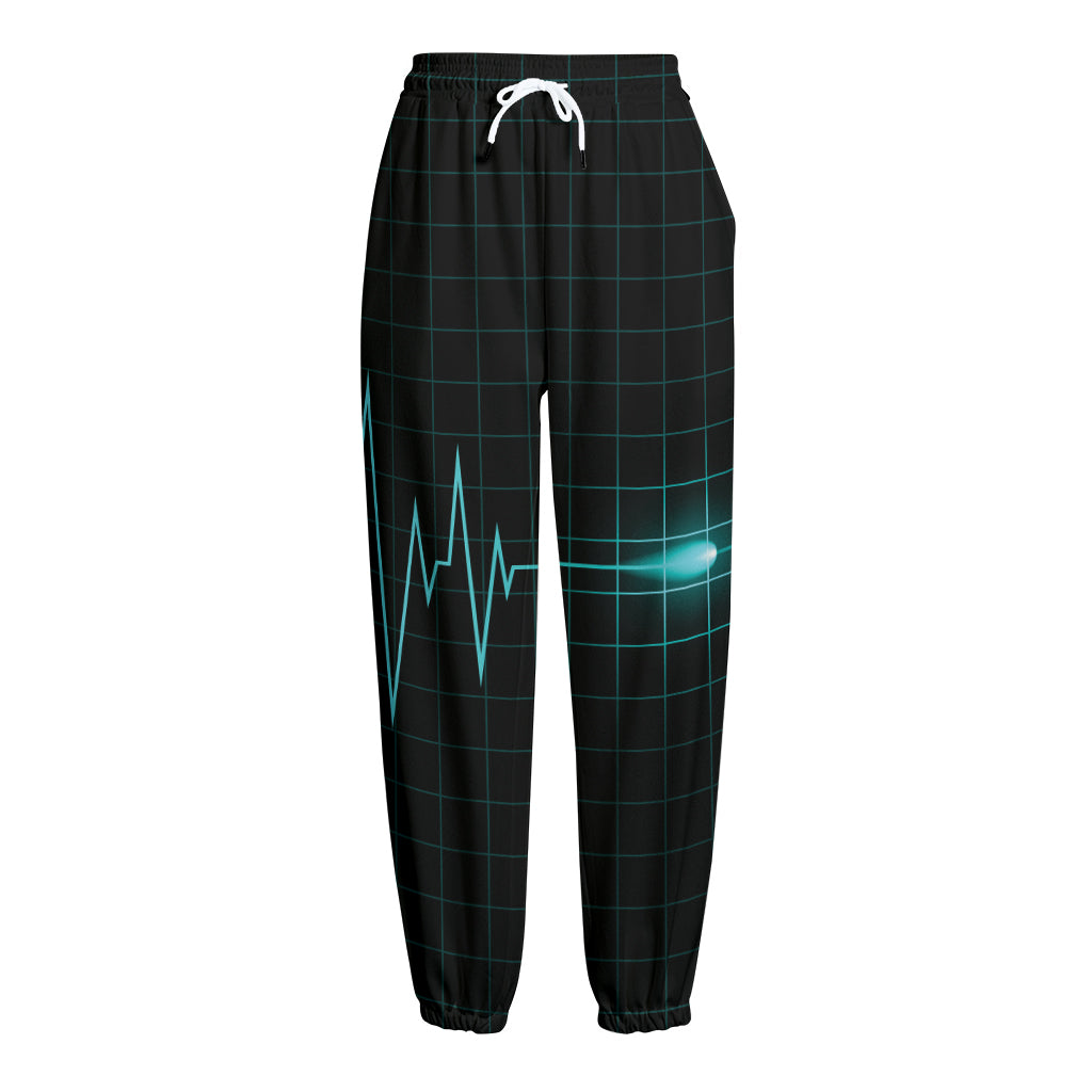 Teal Heartbeat Print Fleece Lined Knit Pants